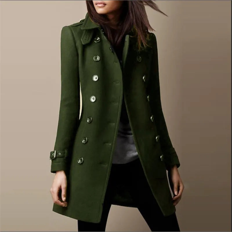 Women Autumn Woolen Double Breasted Jacket Coats