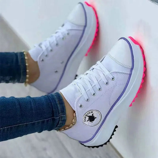 Women Casual Patterned Canvas Sneakers Shoes Spring Autumn Flat Lace-up Shoes