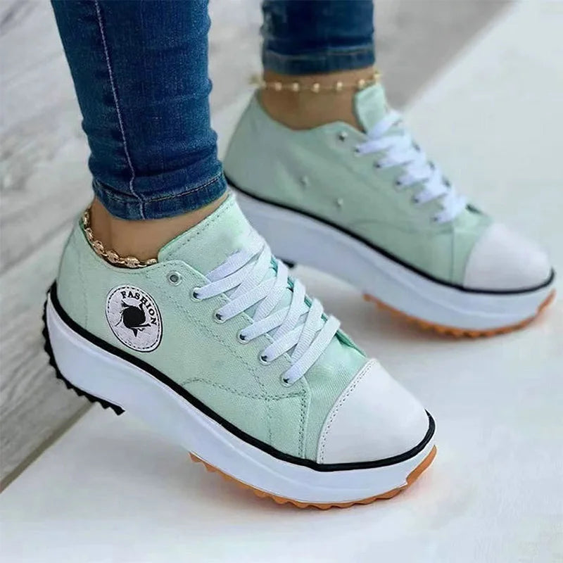 Women Casual Patterned Canvas Sneakers Shoes Spring Autumn Flat Lace-up Shoes