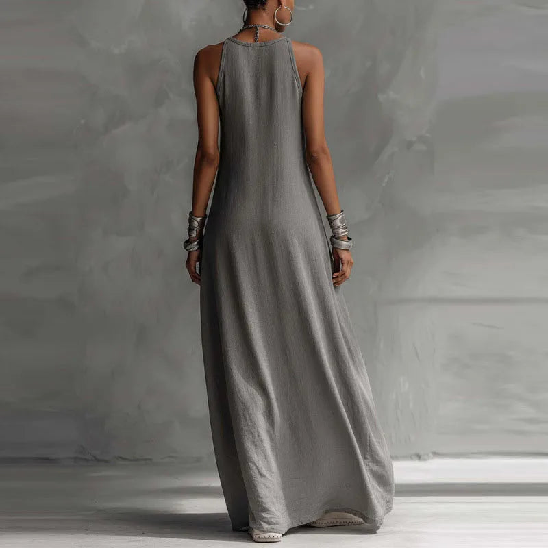 Women's Fashion High Collar Hollow Off-shoulder Women's Knitted Tops 2-piece Set Casual Sleeveless Summer Boho Vacation Maxi Dress Sexy O Neck Contrast Color Long Dress Spring Pocket A-Line Party Dresses
