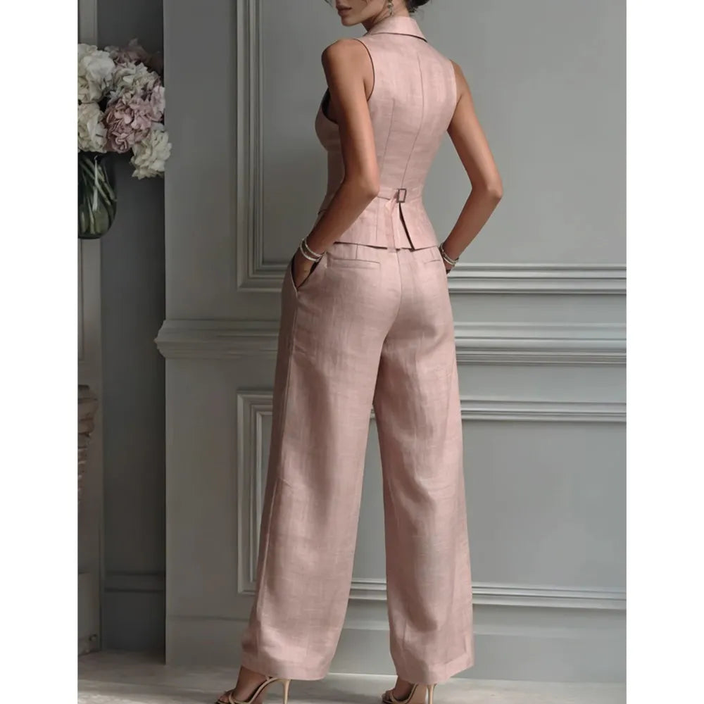 Women's Summer New Fashion Single-breasted Sleeveless Top + Trousers 2-piece Set Women's 2026 Slim Vest Suit Collar Trousers Office Suit