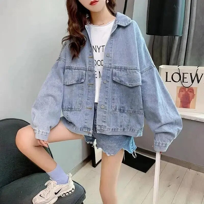 Women Jeans Jacket Streetwear Fashion Cyberpunk Jackets Oversized Autumn Winter Denim Coat