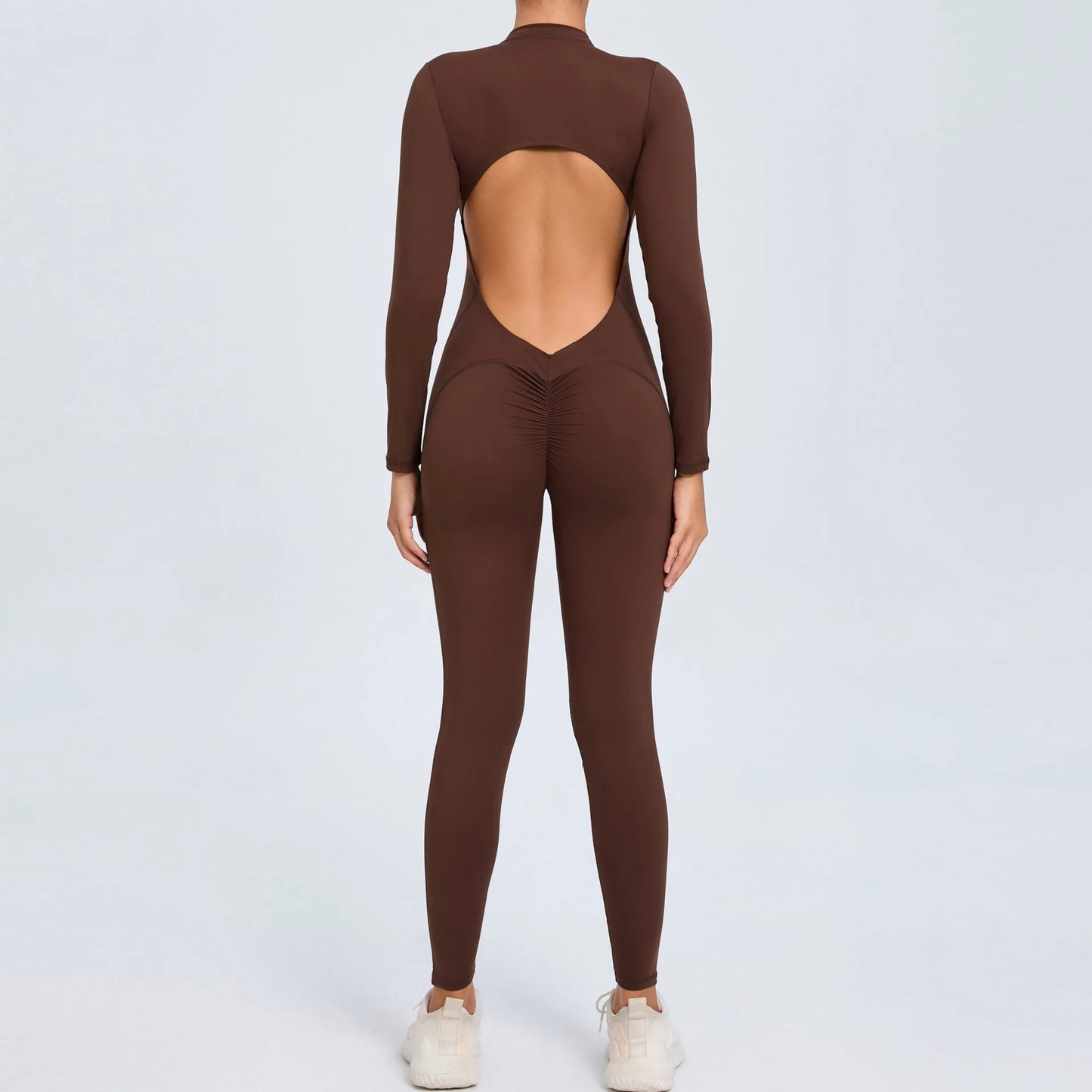 Women's Back Sports Jumpsuit Yoga Clothes Rompers Women Long Sleeve Workout Backless One-piece Suit Female