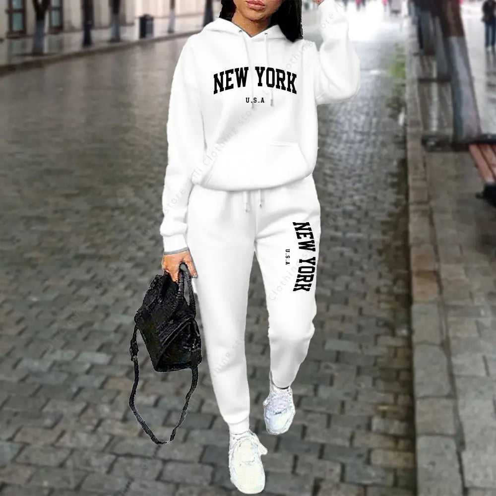 Women's NEW YORK Tracksuit Autumn Winter Hoodies Trousers 2PCS Suit Sports Jogging Pants Sets High Quality Clothes