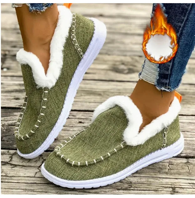 Women's Winter Thickened Fleece Lined Snow Boots Easy to Wear Short Fashion And Warm Cotton Shoes Flat Warm Loafers Botas Mujer