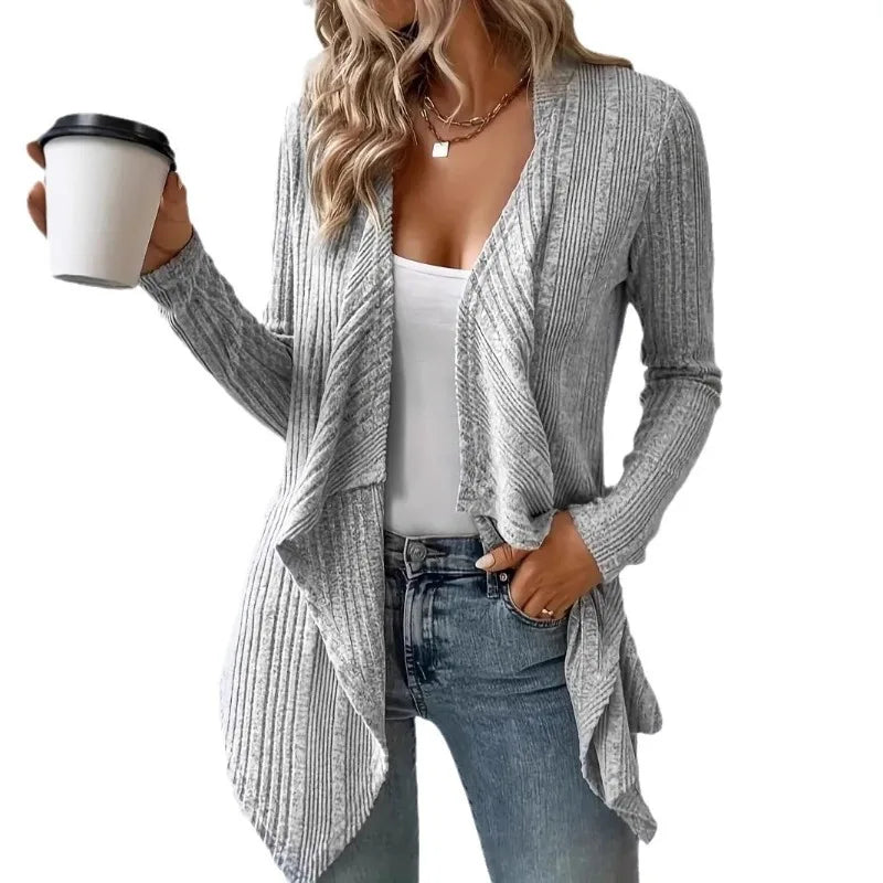 2025 Women's New Autumn/Winter Cardigan Tops Solid Color Casual Fashionable Loose Long Sleeve Knitted Sweater Jacket