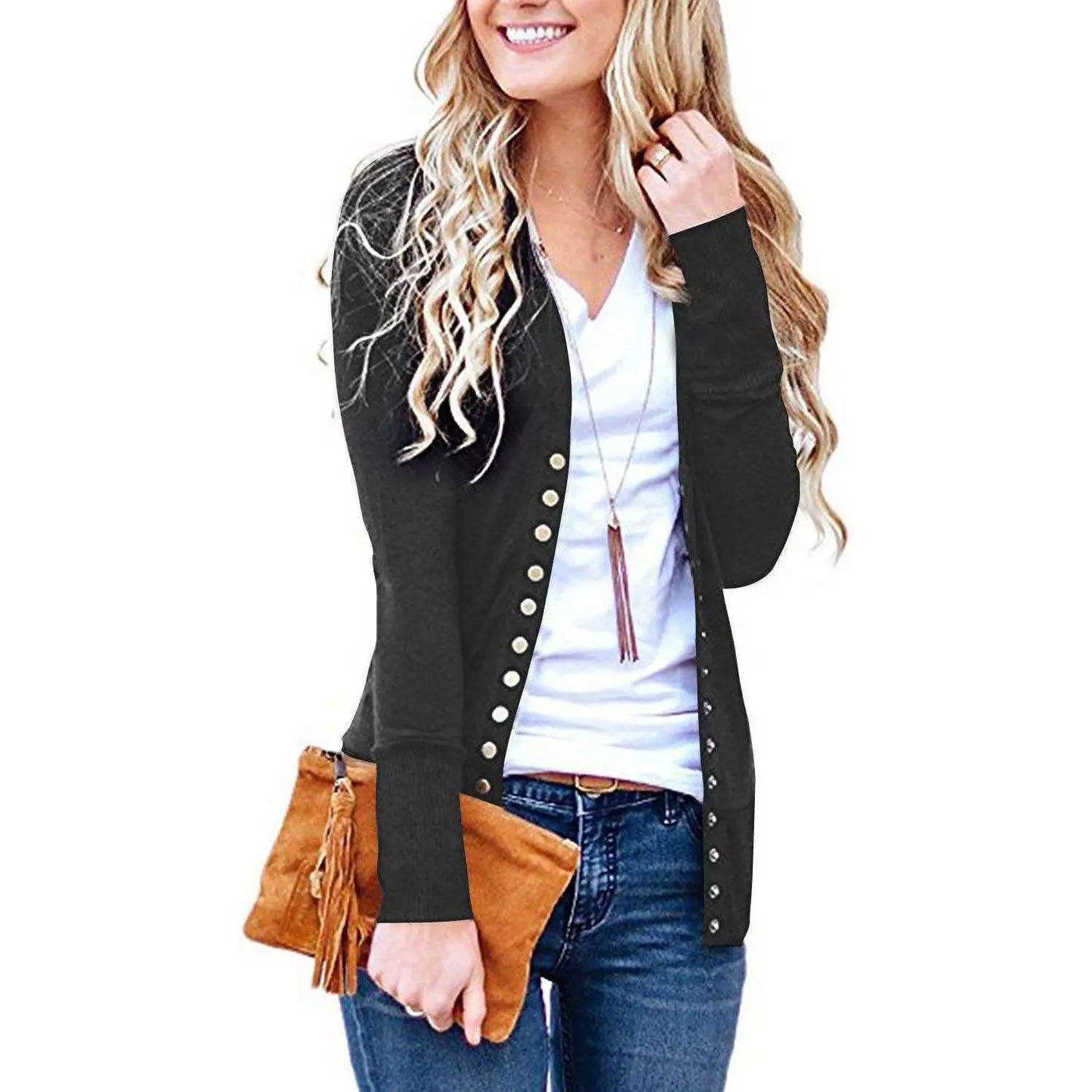 Women's Long Sleeve Sweater Trendy V-Neck Long Cardigan Top Comes In A Variety of colors
