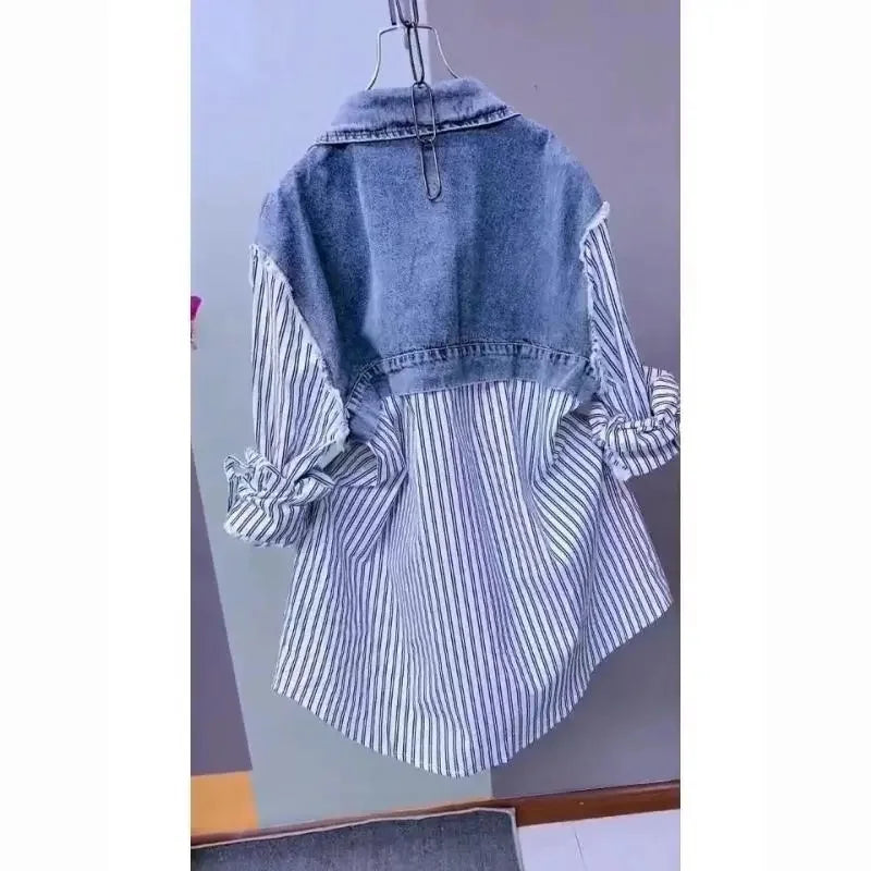 Women New Fashion Striped Denim Jacket Design Jackets