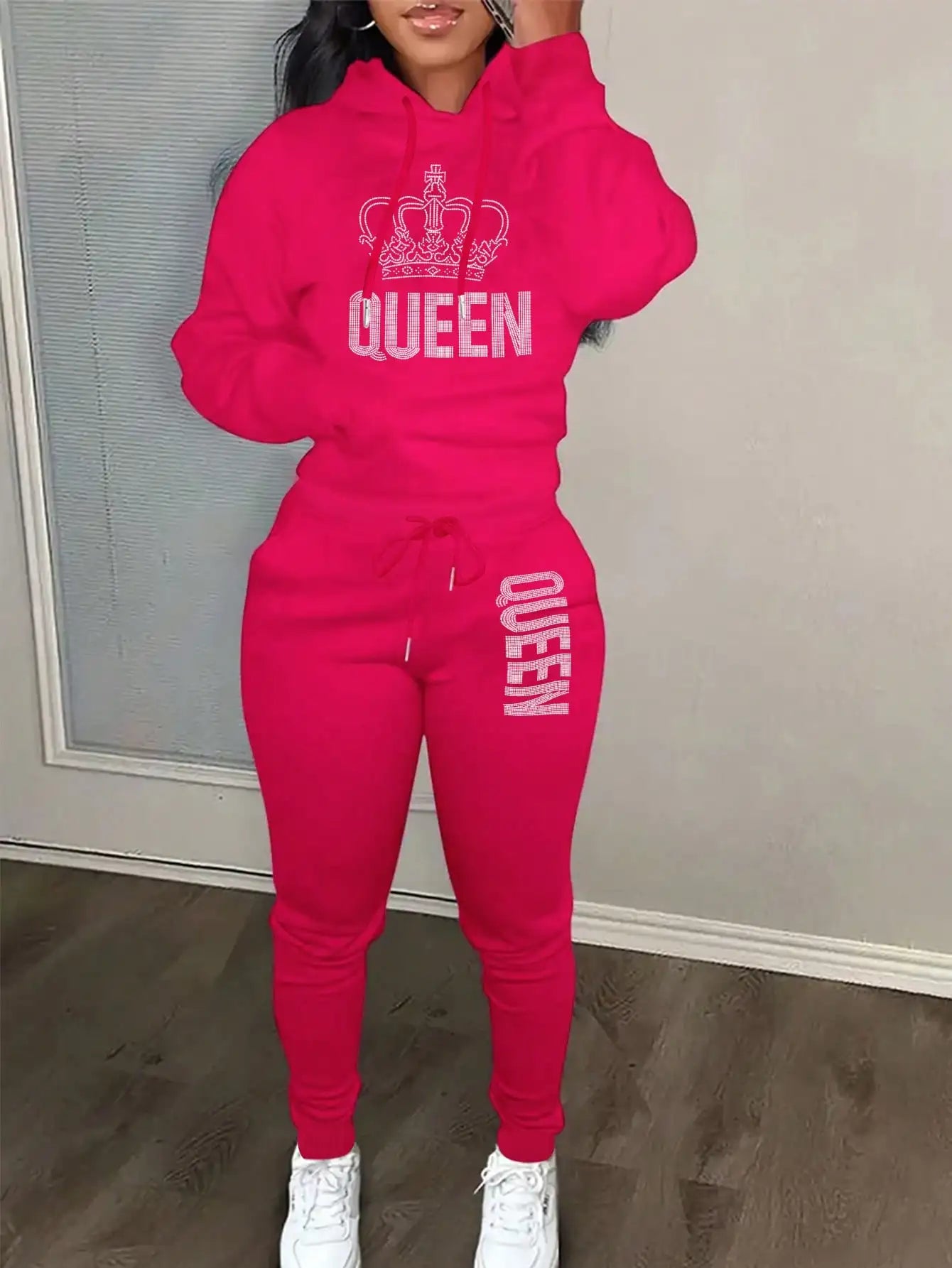 Queen's Big Crown Printed Hoodie Sets for women Street Hip Hop Clothing Casual Female 2pcs Clothing Plush sweatshirt Y2K Youthful