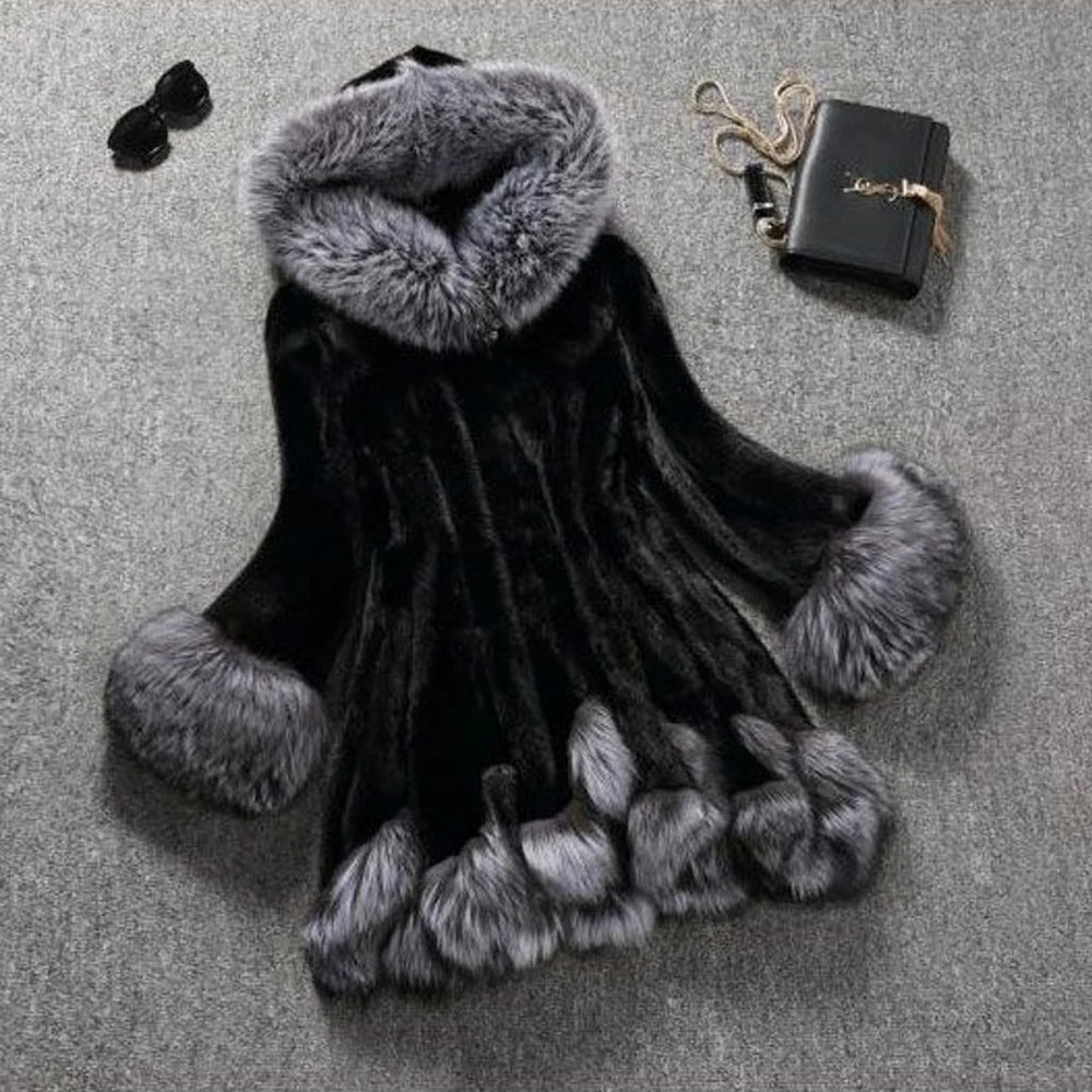 2025 Women's Winter Plus Size Thick Furry Faux Fur Coat Female Hooded Long Sleeve Plush Jacket Lady Fake Fur Warm Fluffy Cardigan