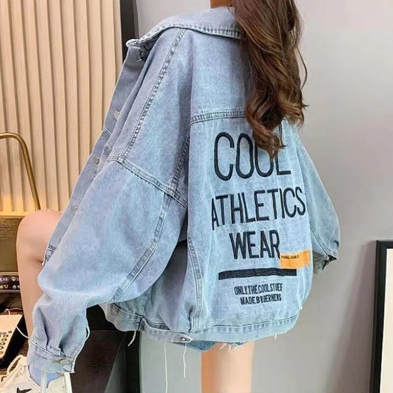 Women Jeans Jacket Streetwear Fashion Cyberpunk Jackets Oversized Autumn Winter Denim Coat