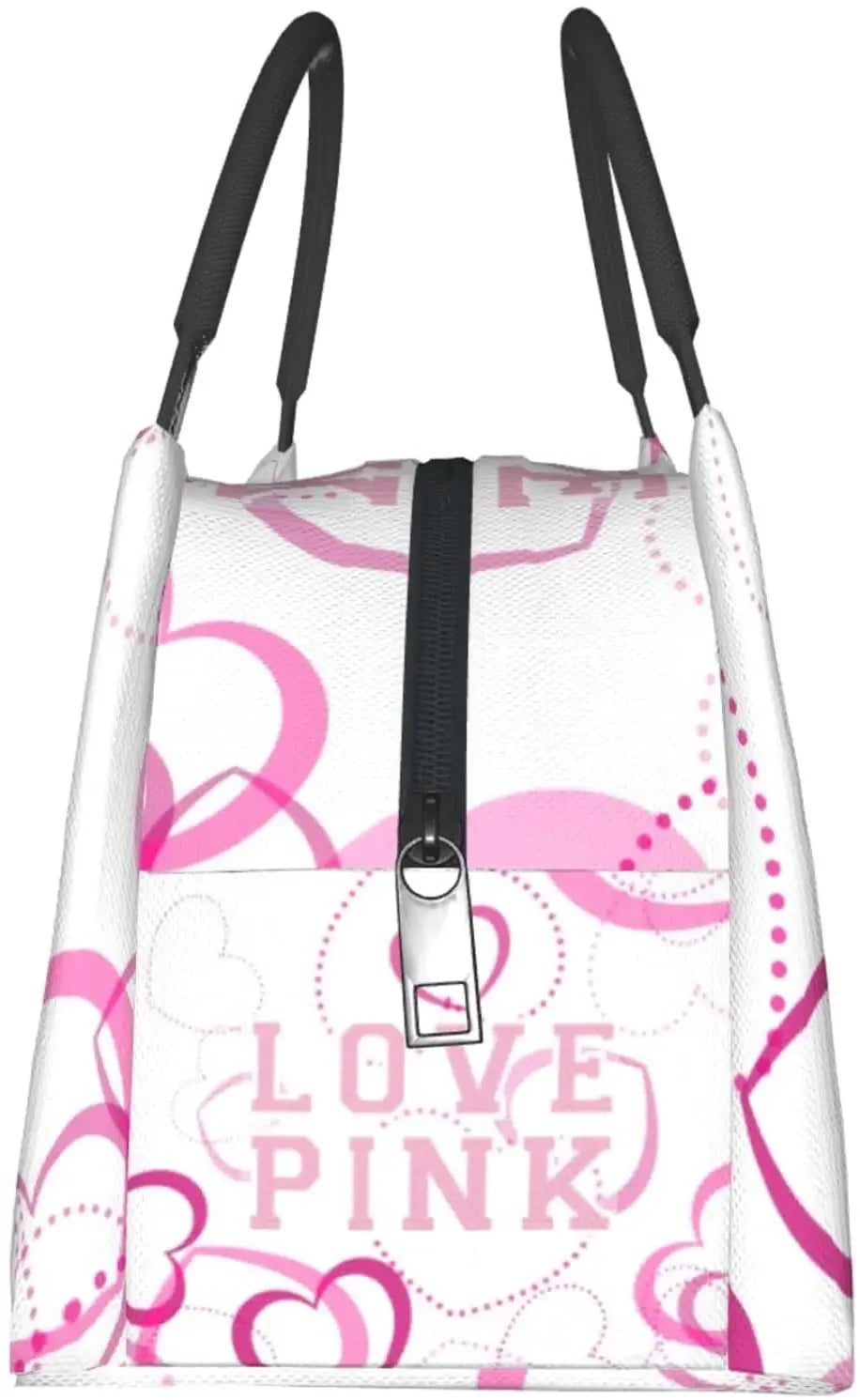 Women Love Pink Heart Insulated Lunch Bags Reusable Water-Resistant Bento Tote Box Portable Lunch Bags