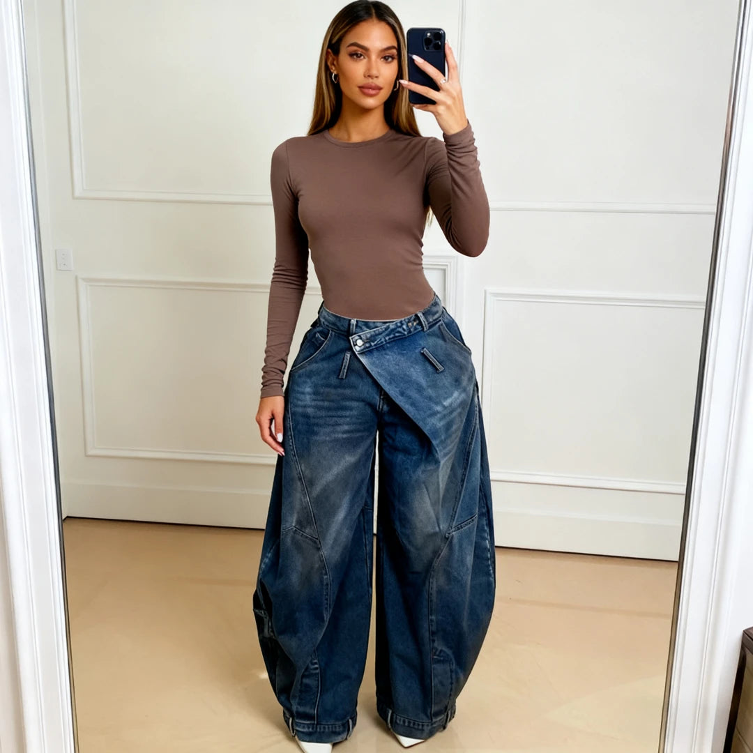 Women's Wide Leg Pants Vintage Denim Jeans Punk Style Loose Trousers Stretch Mid Waist Washed Distressed 2026 Mom Streetwear
