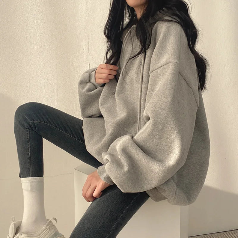 Women's Casual Long Sleeve Pockets Hoodies Loose Oversized Solid Color Half Zip Up Sweatshirt