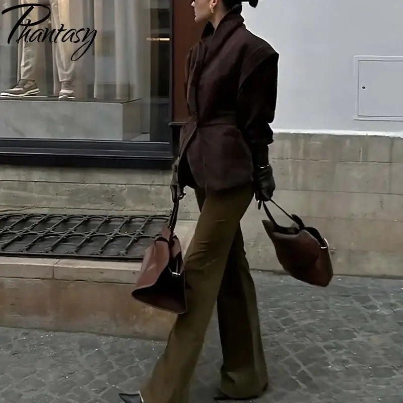 Women's Single Breasted Buckle Casual Suede Jacket Street Fashion Waist with Buttons Coat Casual Style Vintage Clothing