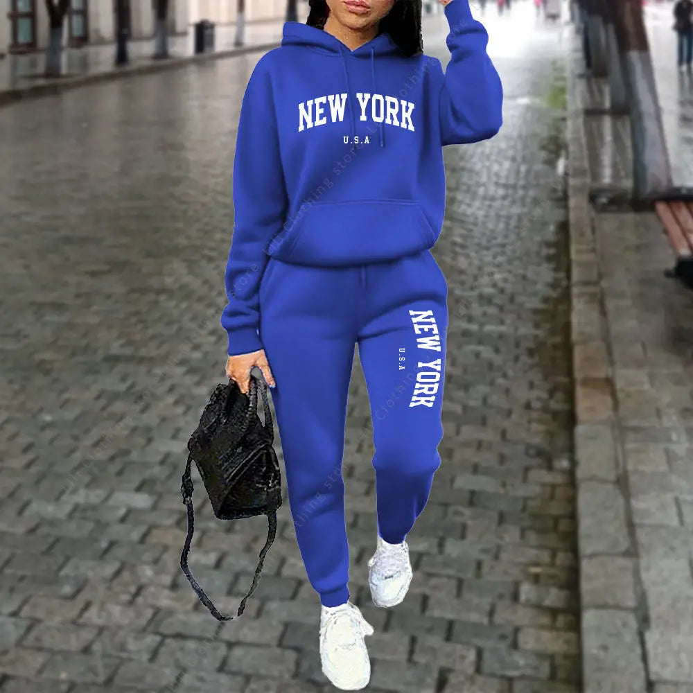 Women's NEW YORK Tracksuit Autumn Winter Hoodies Trousers 2PCS Suit Sports Jogging Pants Sets High Quality Clothes