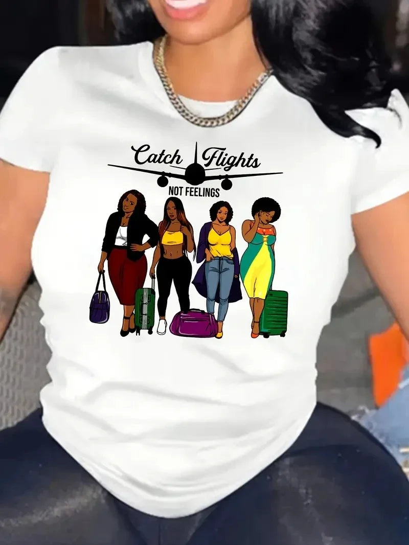 Women's round neck T-shirt Sistas printed T-shirt casual fashion short-sleeved tops