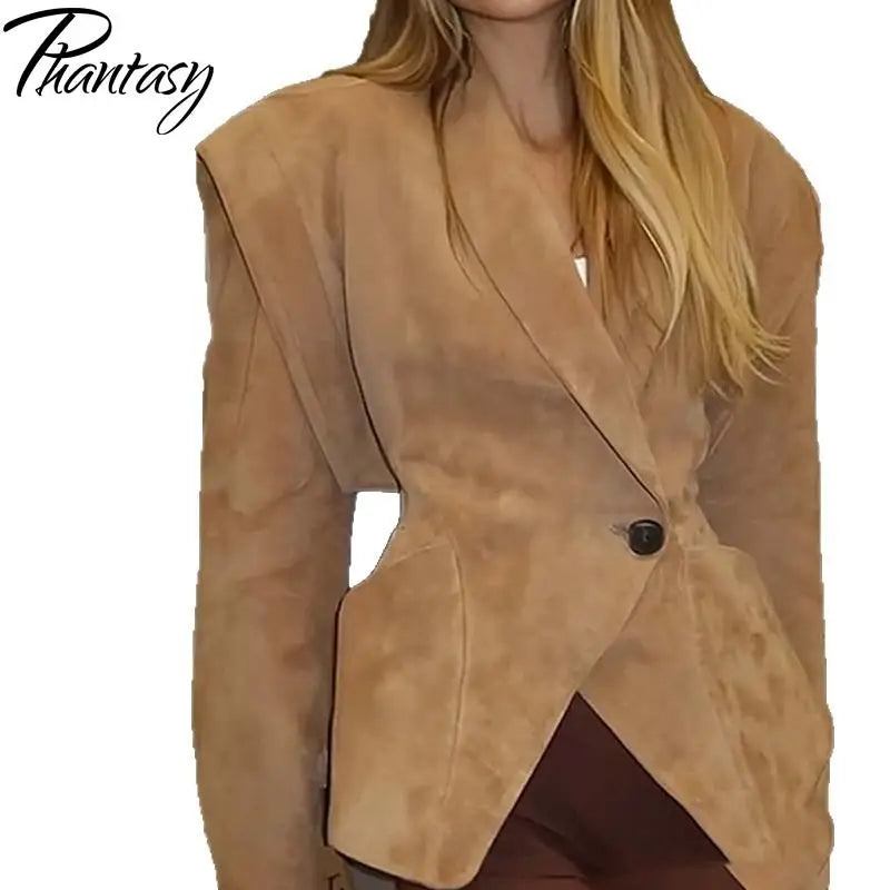 Women's Single Breasted Buckle Casual Suede Jacket Street Fashion Waist with Buttons Coat Casual Style Vintage Clothing