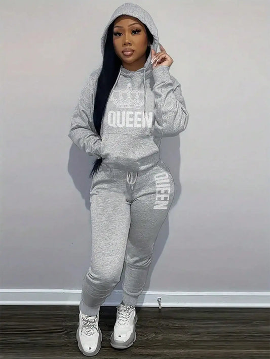 Queen's Big Crown Printed Hoodie Sets for women Street Hip Hop Clothing Casual Female 2pcs Clothing Plush sweatshirt Y2K Youthful