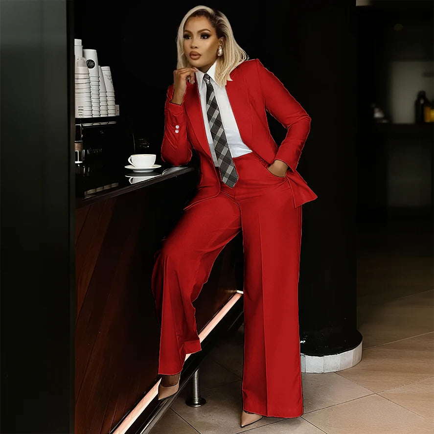 Women's Modern Fashion Single-breasted Pants Suits Peak Lapel Two Pieces Comes in a Variety of Colors Office Lady Simple Set