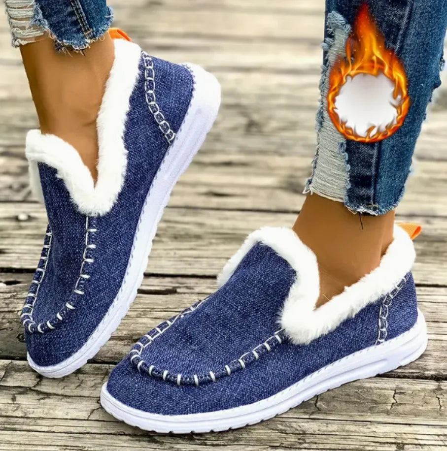Women's Winter Thickened Fleece Lined Snow Boots Easy to Wear Short Fashion And Warm Cotton Shoes Flat Warm Loafers Botas Mujer
