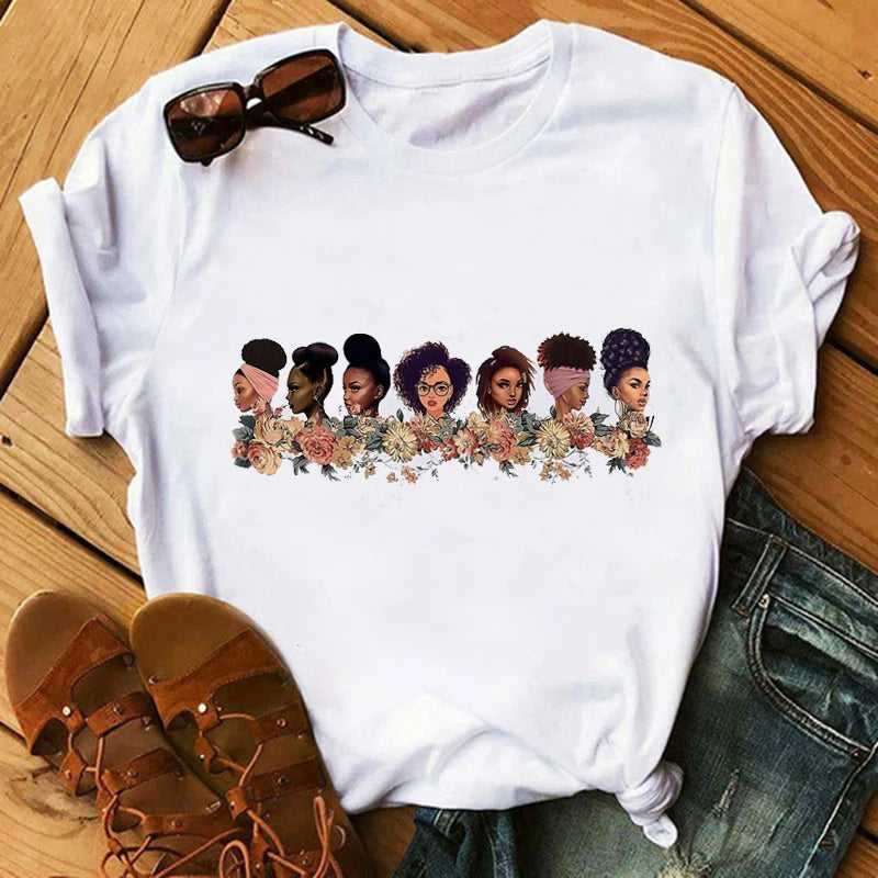 Women Cute Black Girls African Women T Shirt Cartoon Graphic Prints