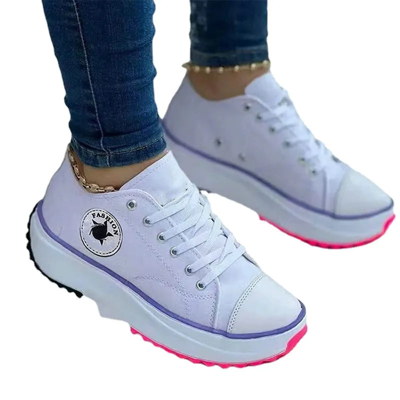 Women Casual Patterned Canvas Sneakers Shoes Spring Autumn Flat Lace-up Shoes