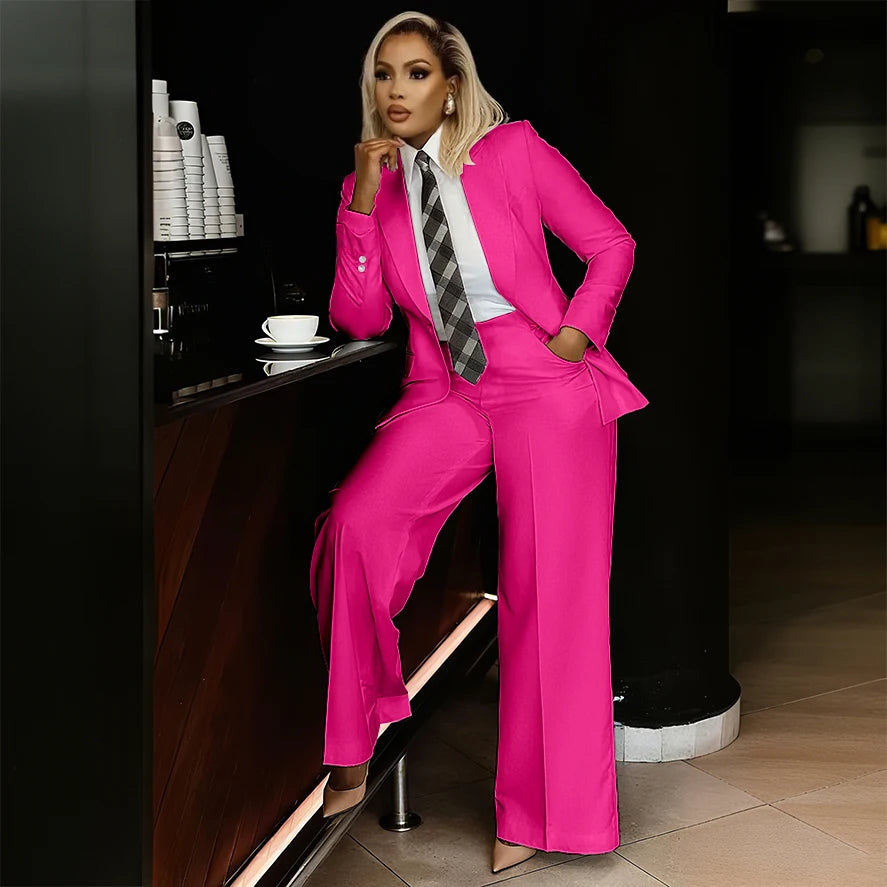 Women's Modern Fashion Single-breasted Pants Suits Peak Lapel Two Pieces Comes in a Variety of Colors Office Lady Simple Set