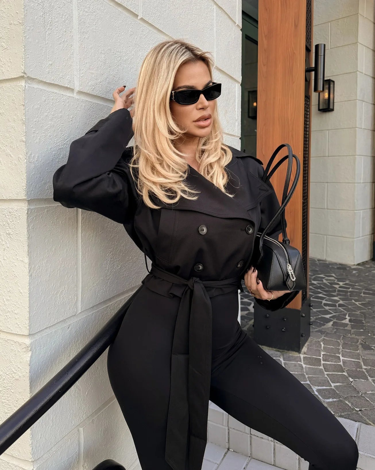 Women's New Lace Up Cropped Trench Coats Lapel Long Sleeves Wide Shoulder Windbreaker Jacket Fall Commuting Daily Jackets