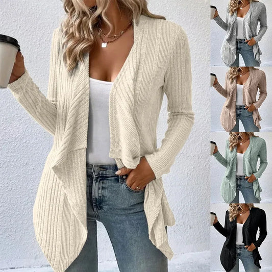 2025 Women's New Autumn/Winter Cardigan Tops Solid Color Casual Fashionable Loose Long Sleeve Knitted Sweater Jacket