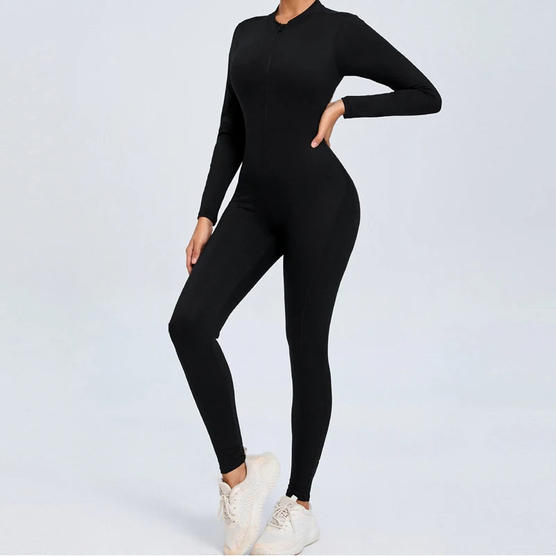 Women's Back Sports Jumpsuit Yoga Clothes Rompers Women Long Sleeve Workout Backless One-piece Suit Female