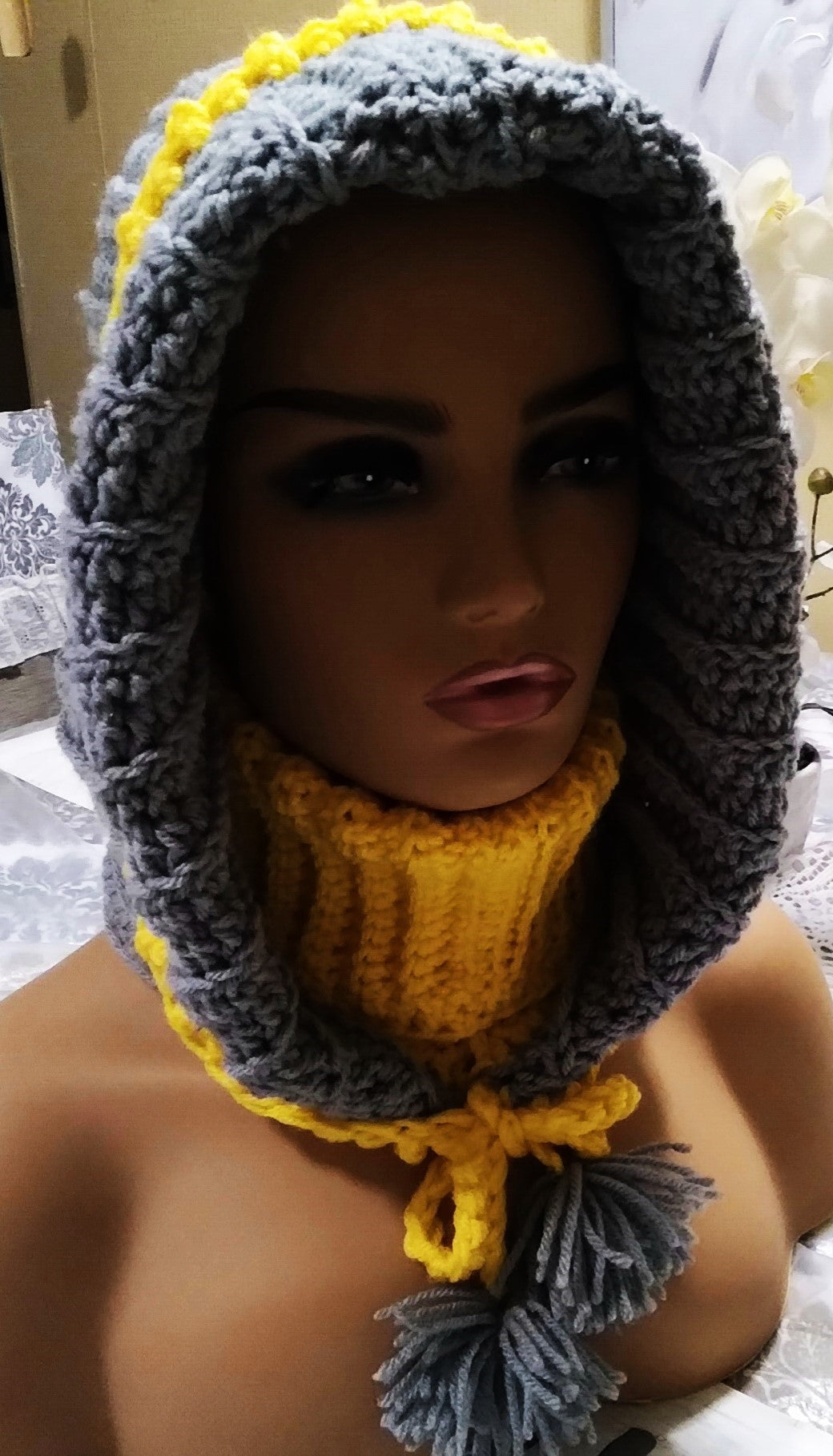 Women Soft Crochet Hooded Scarf