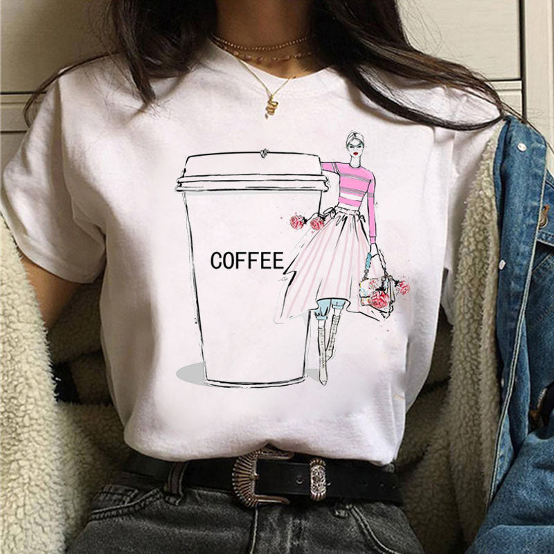 Fashion Women T Shirt Coffee Time Female Casual Tops Tee 90s