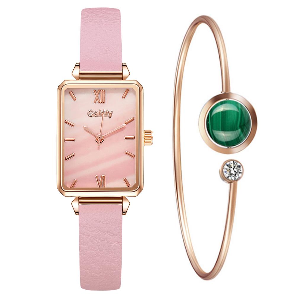 Women Watches Fashion Square Bracelet Set Green Dial Simple Rose Gold Mesh Luxury Women Watches