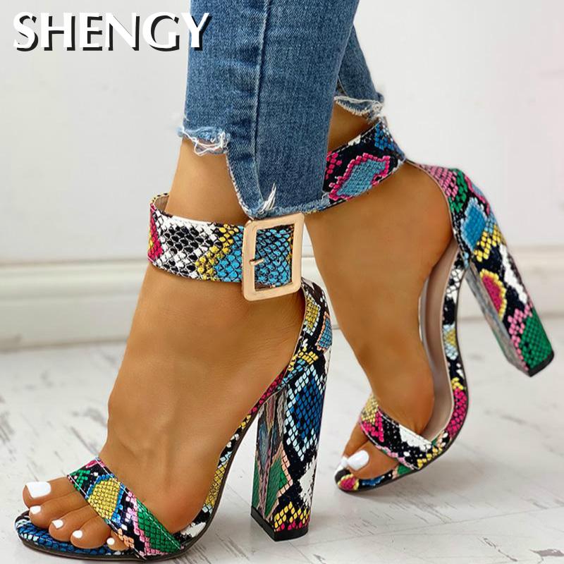 Women Snakeskin Ankle Buckled Sandals