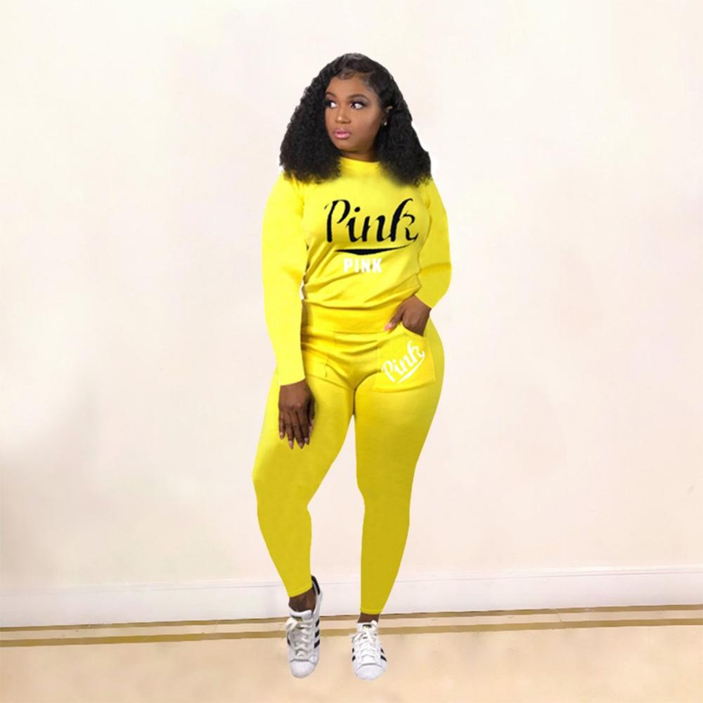 Women Pink Letter Print  Tracksuit Set