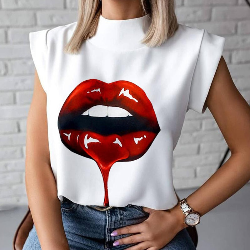 Fashion Women Elegant Lips Print Tops