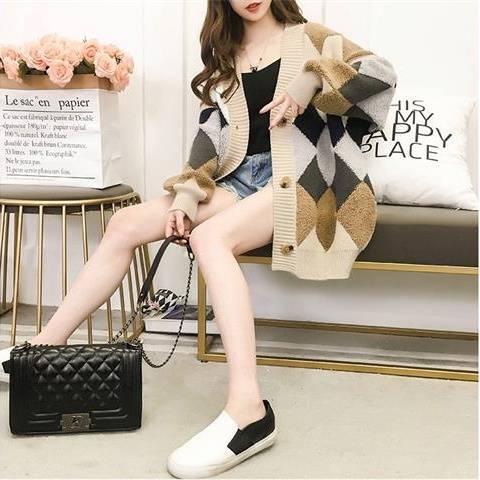 Women Casual Sweater Cardigan Winter Loose knitted Medium Length Coat