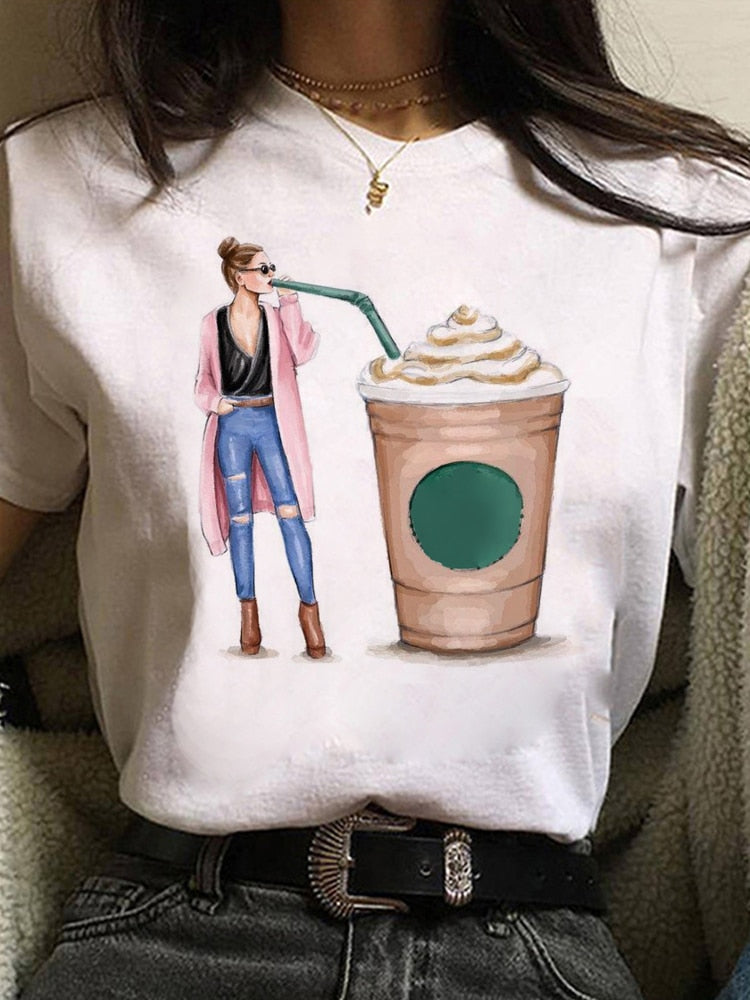 Fashion Women T Shirt Coffee Time Female Casual Tops Tee 90s