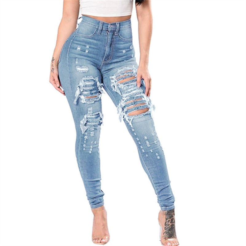 Women Ripped High Waist Jeans