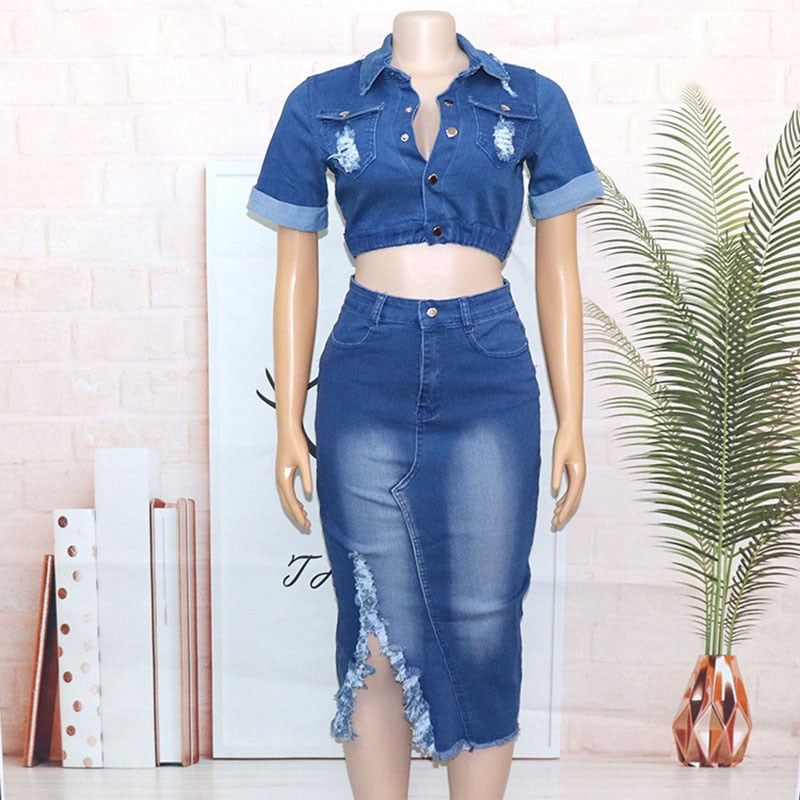 Women Casual Denim 2 Piece Set