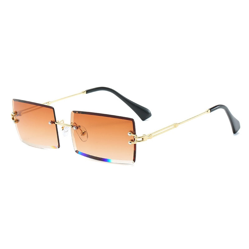 Women Rimless Rectangle Sunglasses UV400