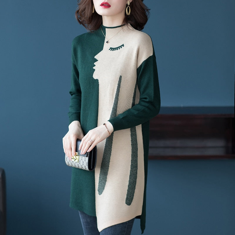 Women Casual New Knitted Long Sleeve Vintage Winter Sweater