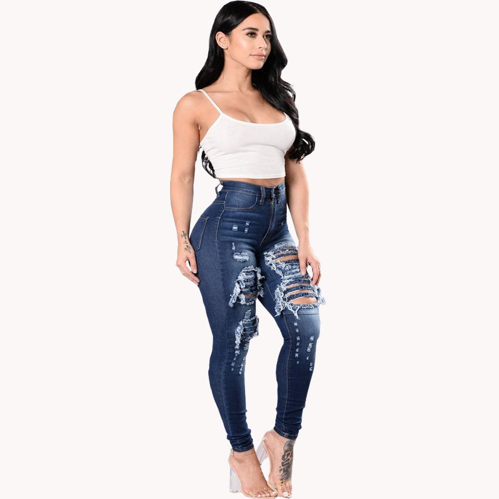 Women Ripped High Waist Jeans