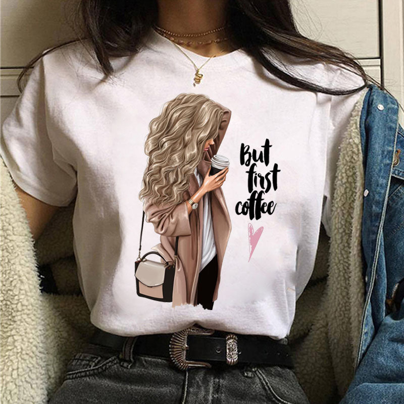 Fashion Women T Shirt Coffee Time Female Casual Tops Tee 90s