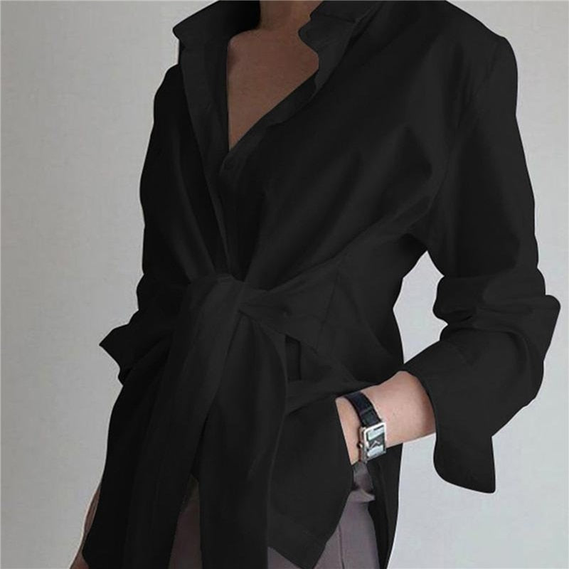 Women New Spring Long Sleeve Lapel Casual Loose Shirts