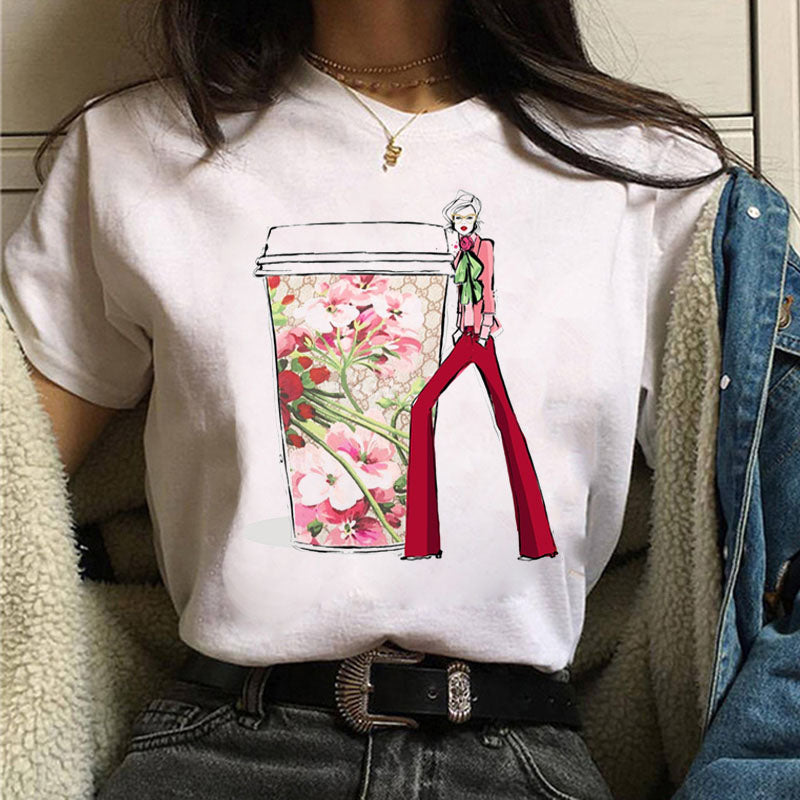 Fashion Women T Shirt Coffee Time Female Casual Tops Tee 90s