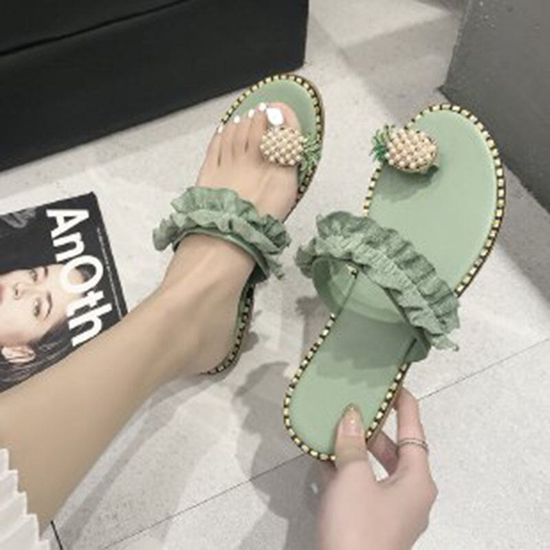 Women Bead Wedges Pineapple Flip Flops Sandals