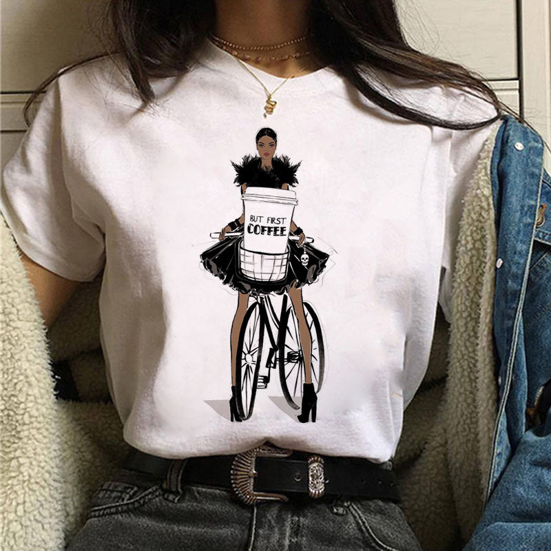 Fashion Women T Shirt Coffee Time Female Casual Tops Tee 90s