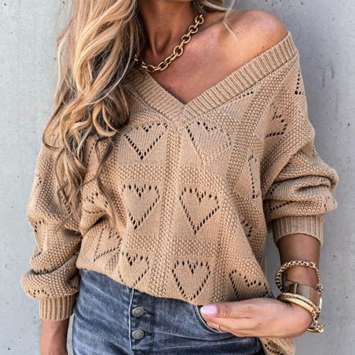 Women Love Heart Crochet Sweater